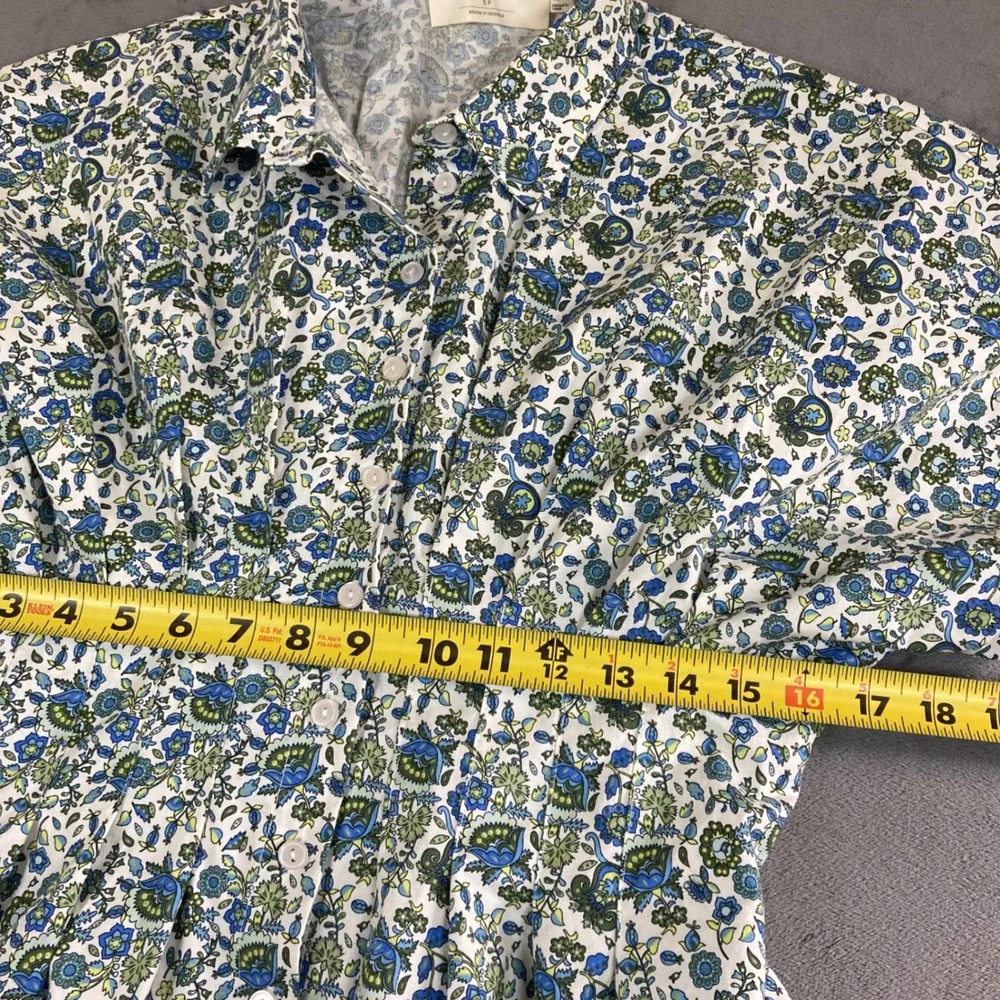 Exquise Janice Dress Blue Green Floral Paisley Button Front Shirt Dress Sz SP - Picture 7 of 9